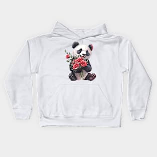 Valentine Panda Bear Giving Flowers Kids Hoodie